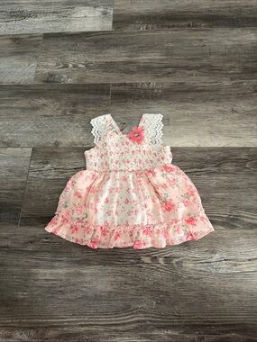 Little Lass Girls Pink Floral Lace-Trim Summer Dress